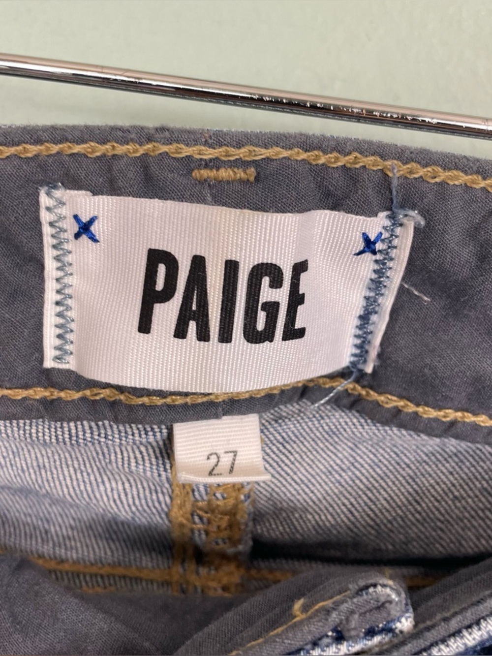Paige High Rise Bell Canyon Jeans Flare Denim Blue Women Sz 27 Distressed - Picture 5 of 9